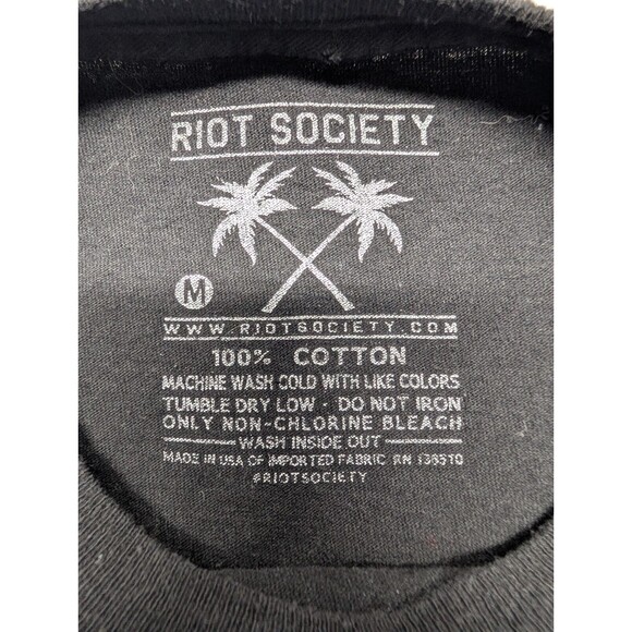 Riot Society Black Graphic T-Shirt Medium Panda Samurai Rose Rising Sun Japanese - Picture 4 of 7
